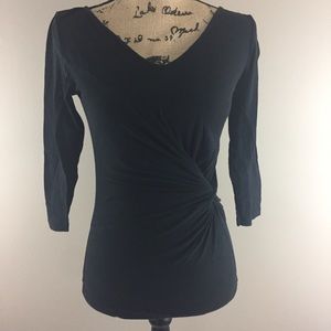 Anthro Odille Black Side knotted ¾ sleeve tee, S